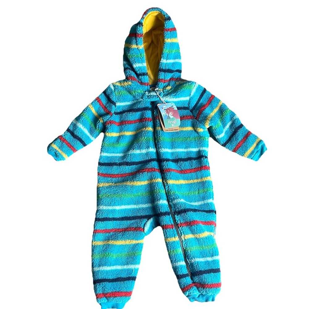 Frugi Organic Baby Ted Fleece Snuggle Suit 6-12 Months Tobermory Rainbow Stripe